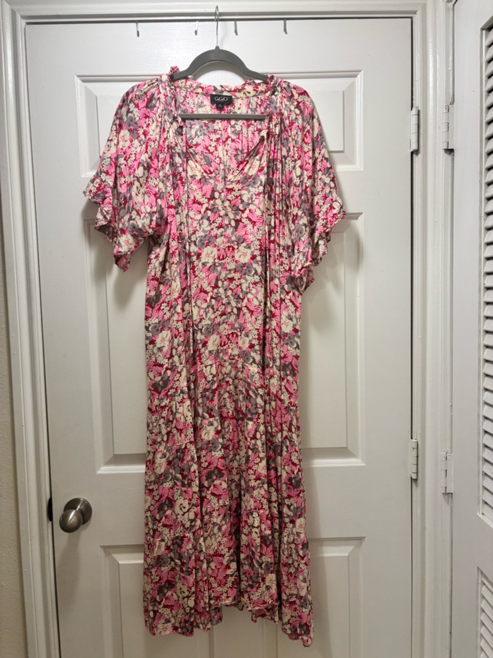 GOGO Pink and Cream Floral Wrap Maxi Dress